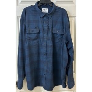 PONCHO Men's Blue Plaid Long Slv Reg Fit Shirt Magnetic Pockets 3XL EUC **READ**